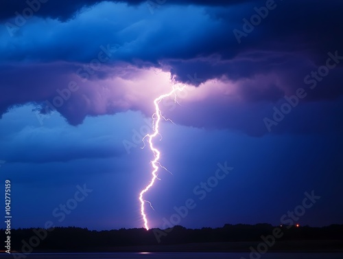 Dramatic Stormy Sky with Striking Lightning Bolt Over Landscape