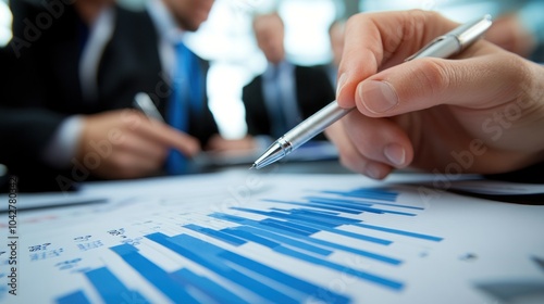 Wallpaper Mural A close-up of a hand pointing at a bar graph with a pen during a business meeting. Torontodigital.ca