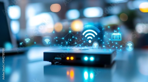 Wallpaper Mural Modern Wireless Router with Network Connection Icons Torontodigital.ca