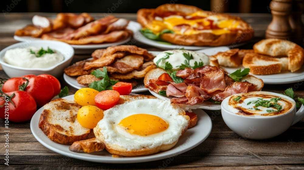 Rustic Breakfast Spread on Wooden Table Rustic Breakfast Spread on Wooden Table