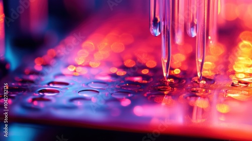 An extreme close-up of a microfluidic chip analyzing blood samples in a biomedical research lab, Biomedical style, photo of photo