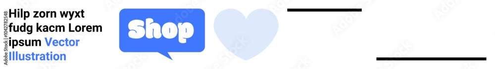 Shop button in a blue speech bubble, blue heart icon, placeholder text. Ideal for e-commerce, websites, mobile apps, online stores, digital marketing. Banner for landing page Shop button in a blue speech bubble, blue heart icon, placeholder text. Ideal for e-commerce, websites, mobile apps, online stores, digital marketing. Banner for landing page