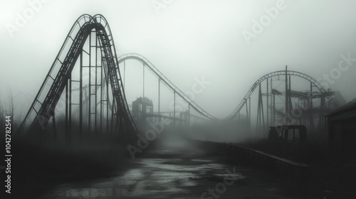 An Abandoned Roller Coaster in a Foggy Atmosphere