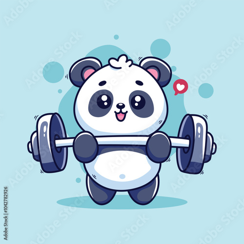 Cute panda with dumbbells. Vector illustration in cartoon style.