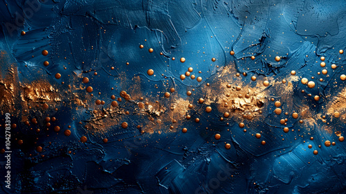 Stunning abstract artwork featuring gold accents on a deep blue background