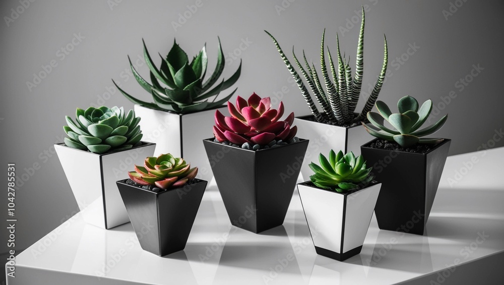 Fototapeta premium Succulents in Geometric Pots