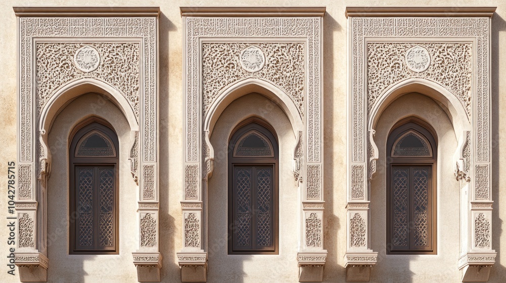 Fototapeta premium Ornate Arabian Architectural Facade with Decorative Windows