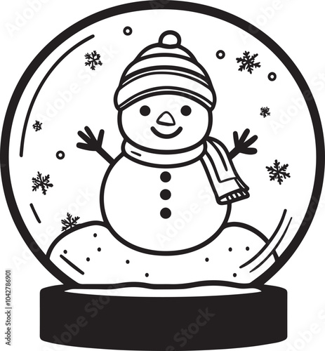 Cute snowman inside snow globe clean simple icon outline black