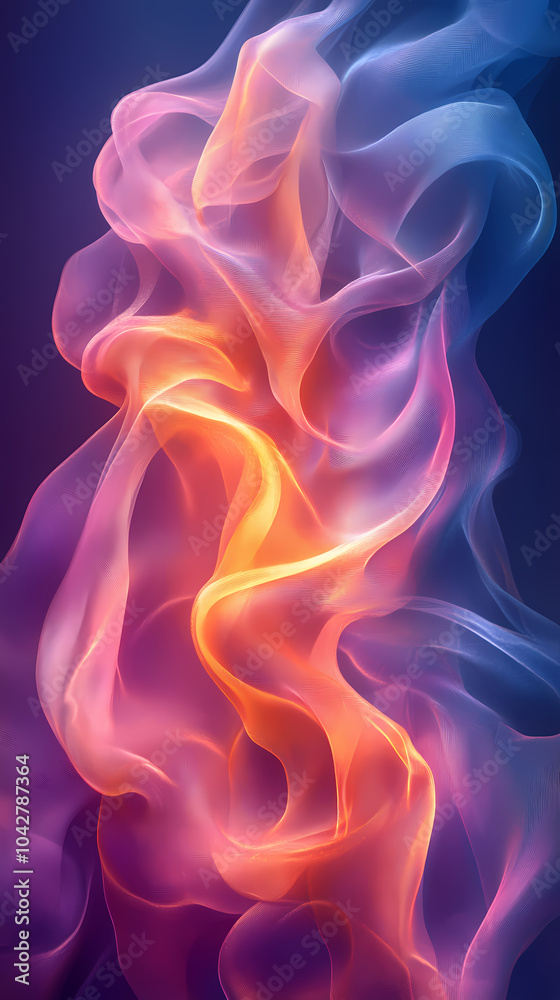 Abstract neon silk texture background design with smooth waves.