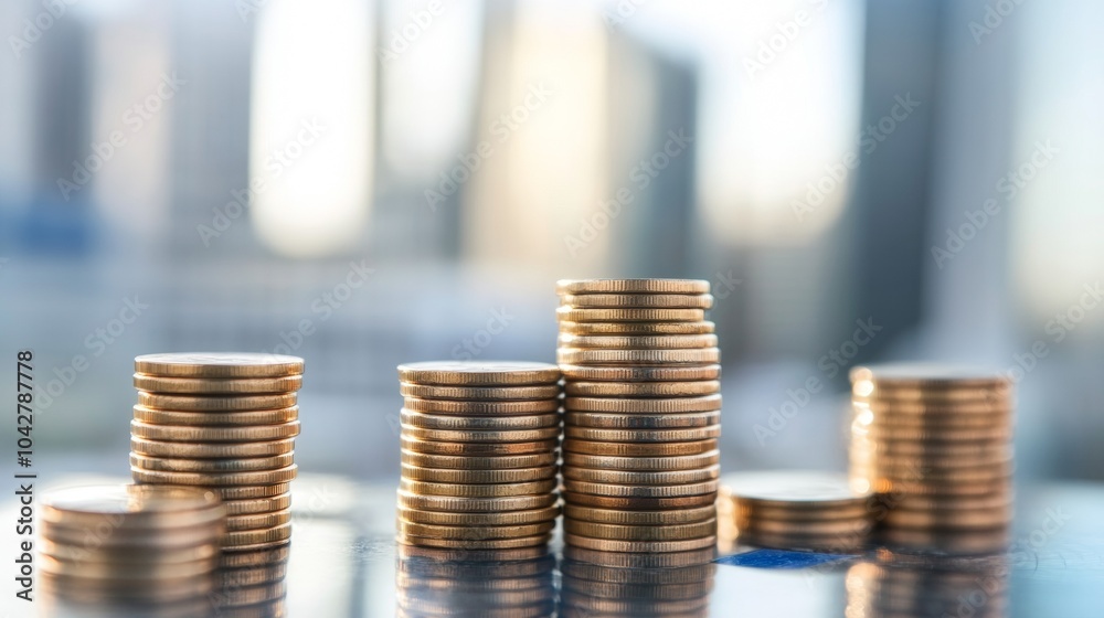 Stacks of Coins and Buildings. Investment Opportunities Stacks of Coins and Buildings. Investment Opportunities