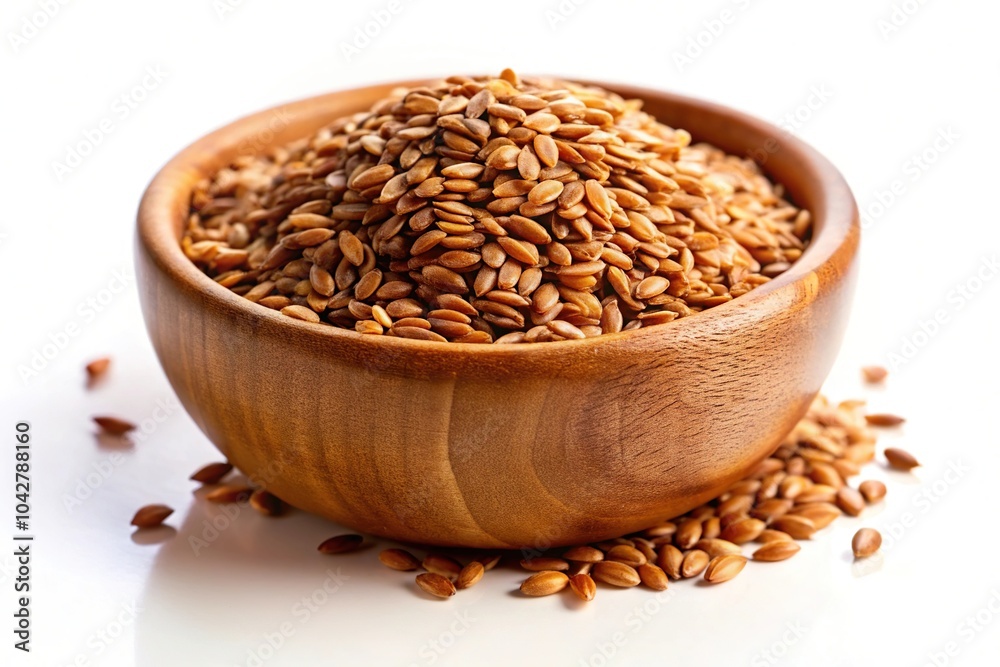 image of flaxseed in wooden bowl on white background image of flaxseed in wooden bowl on white background