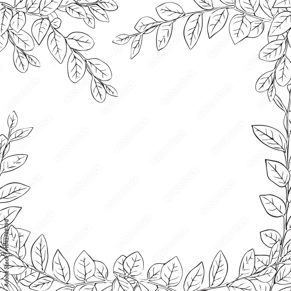 Frame of leaves, hand drawn in sketch style. Design for postcard, banner. Vector illustration Frame of leaves, hand drawn in sketch style. Design for postcard, banner. Vector illustration