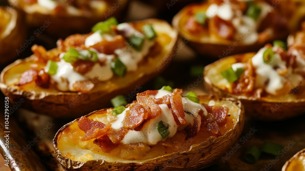 Rustic Potato Skins with Toppings in Natural Light Rustic Potato Skins with Toppings in Natural Light