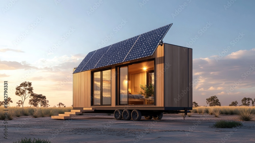 Obraz premium Compact Tiny House with Foldable Solar Panels