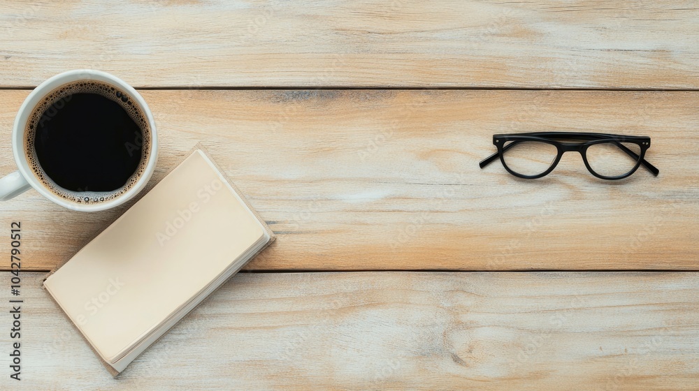 Cozy Coffee Mug and Notebook on Wooden Table Cozy Coffee Mug and Notebook on Wooden Table