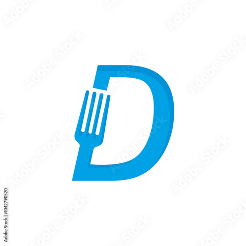 initial letter D with fork logo.letter D sign vector,Fork combined with letter D logo vector icon illustration