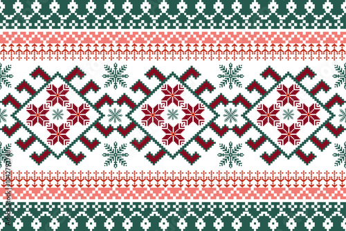 Christmas seamless knitted pattern with snowflake vector design