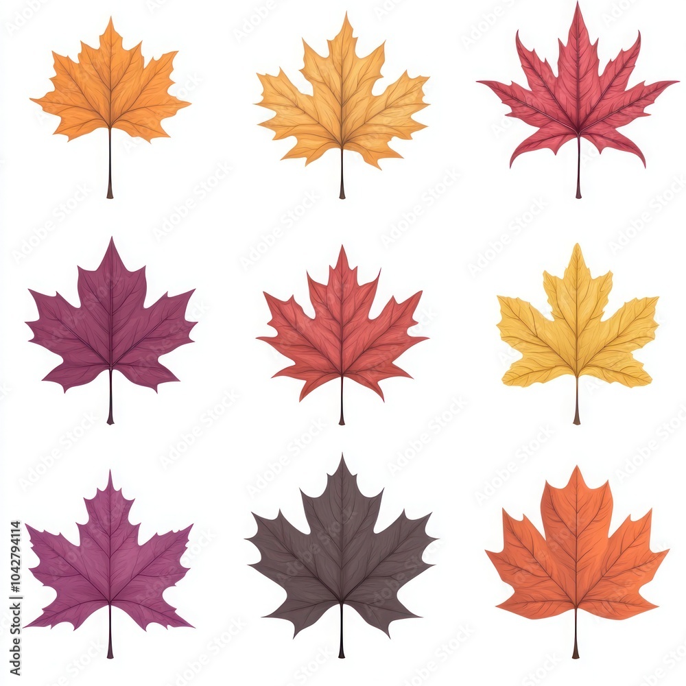 Fototapeta premium Autumn Maple Leaves - Orange Fall Leaf Design Elements in Red, Yellow & Orange for Seasonal Clip Art, Borders & Backgrounds
