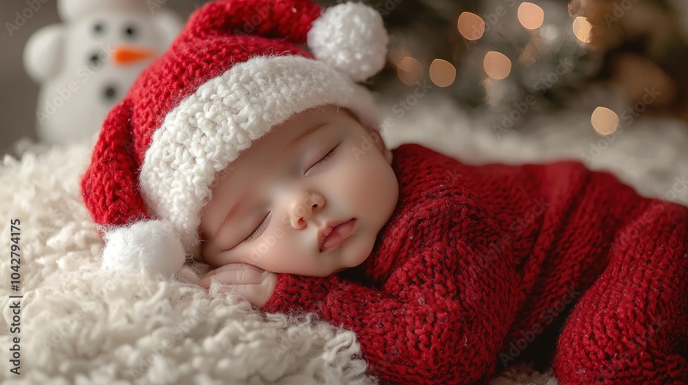 Newborn baby in Santa suit sleeping peacefully Newborn baby in Santa suit sleeping peacefully