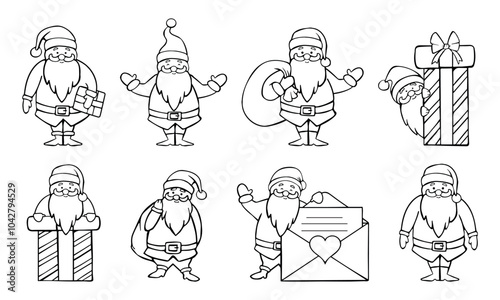 cute santa claus vector sketch for coloring. collection of santa claus sketches vector illustration