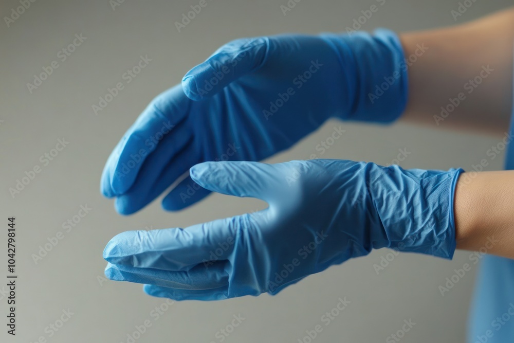 Clean Hands in Blue Gloves for Safety and Hygiene Clean Hands in Blue Gloves for Safety and Hygiene