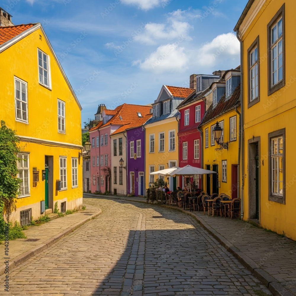 Fototapeta premium Colorful Houses in a Vibrant Urban Village