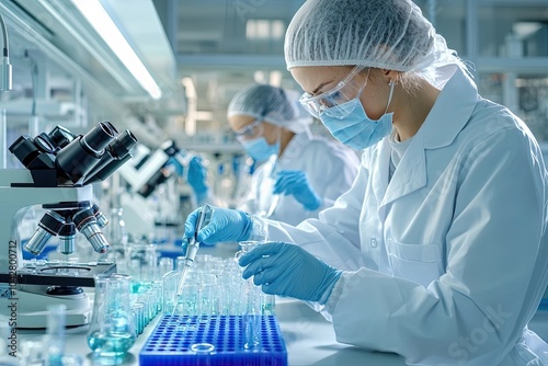 Scientists conducting research in a modern laboratory