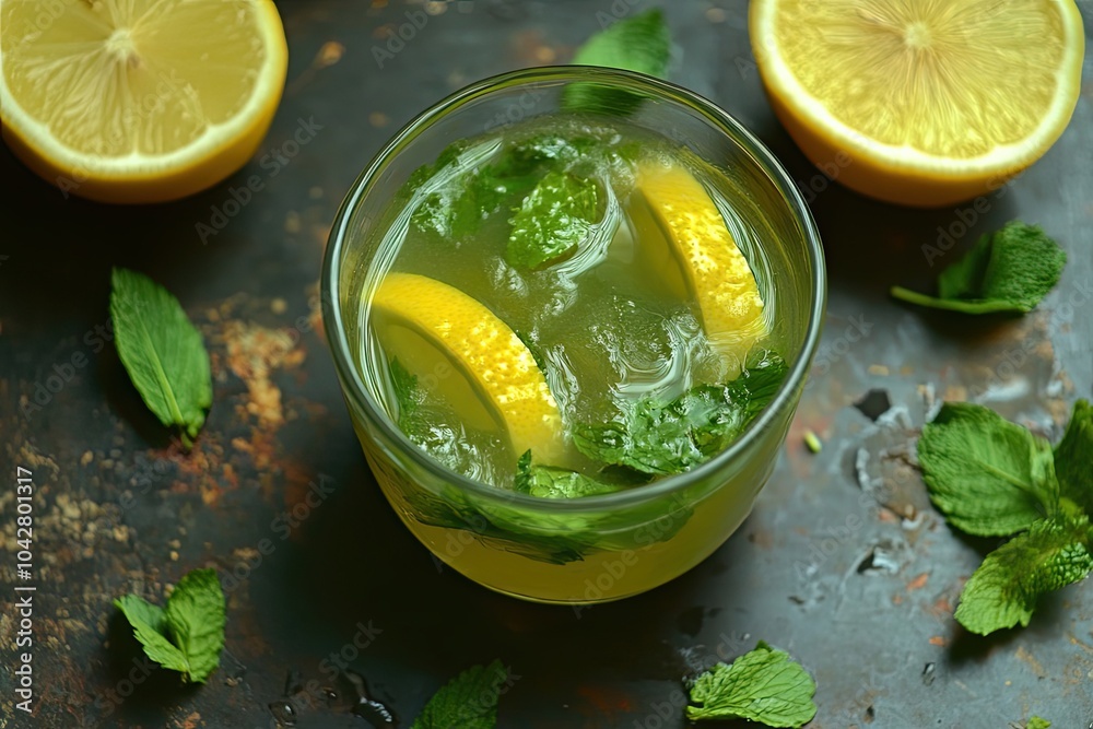 A Glass of Refreshing Lemonade with Mint and Lemon Slices