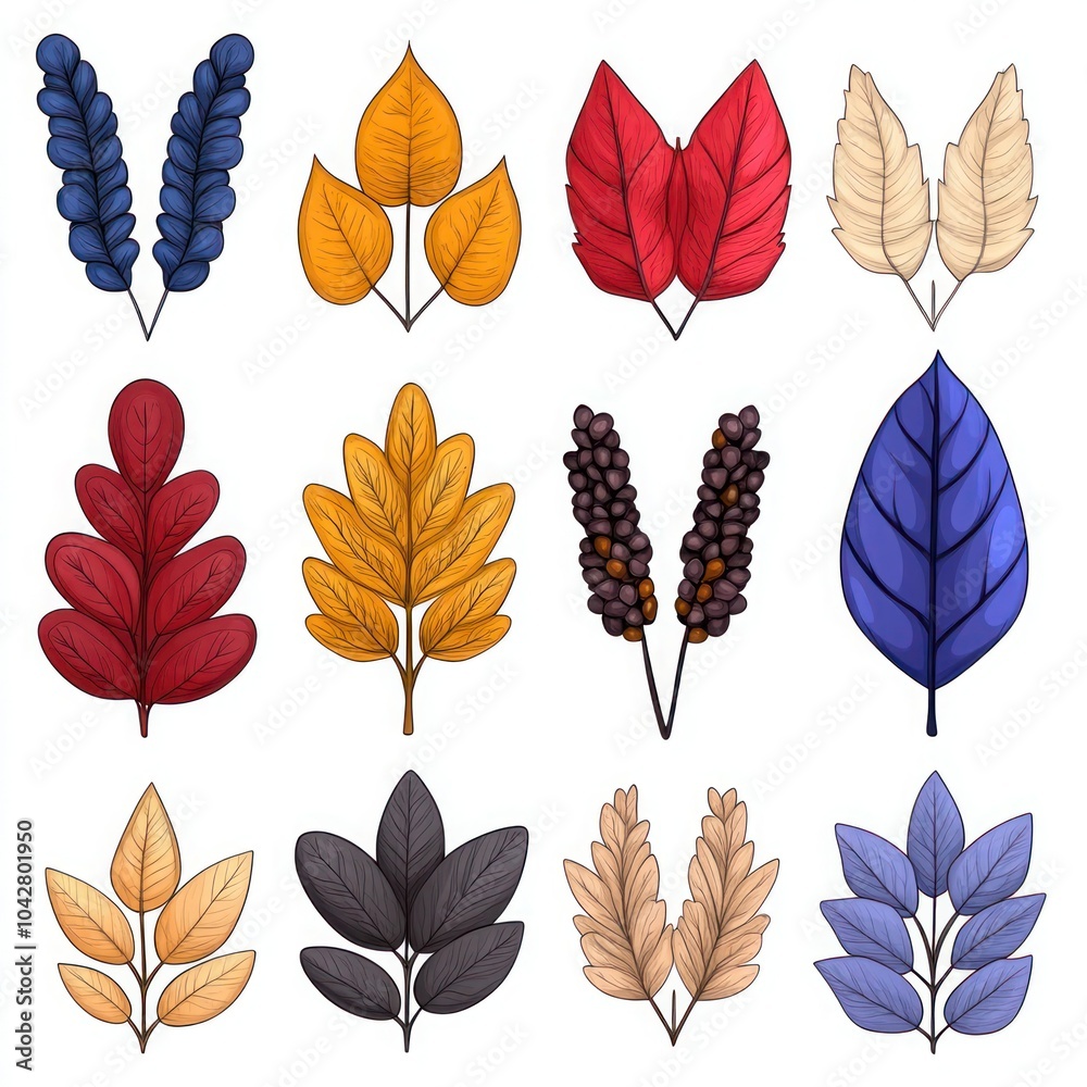 Hand-Drawn Set of Autumn Plants: Vector Sketches of Harvest Leaves and Seasonal Fall Flowers