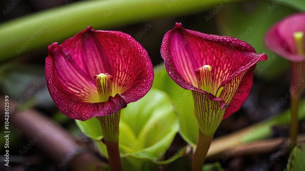Fototapeta premium Sarracenia Purpurea: Pitcher Plant Photography - Rule of Thirds Composition