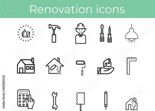 Renovation icons set . Construction, home repair tools. Thin line web icons collection. Simple vector illustration