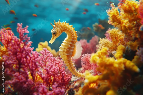 Colorful Seahorse Among Vibrant Coral Reef