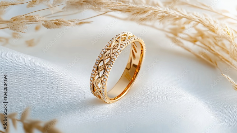Elegant Ring on Soft White Fabric Background Elegant Ring on Soft White Fabric Background