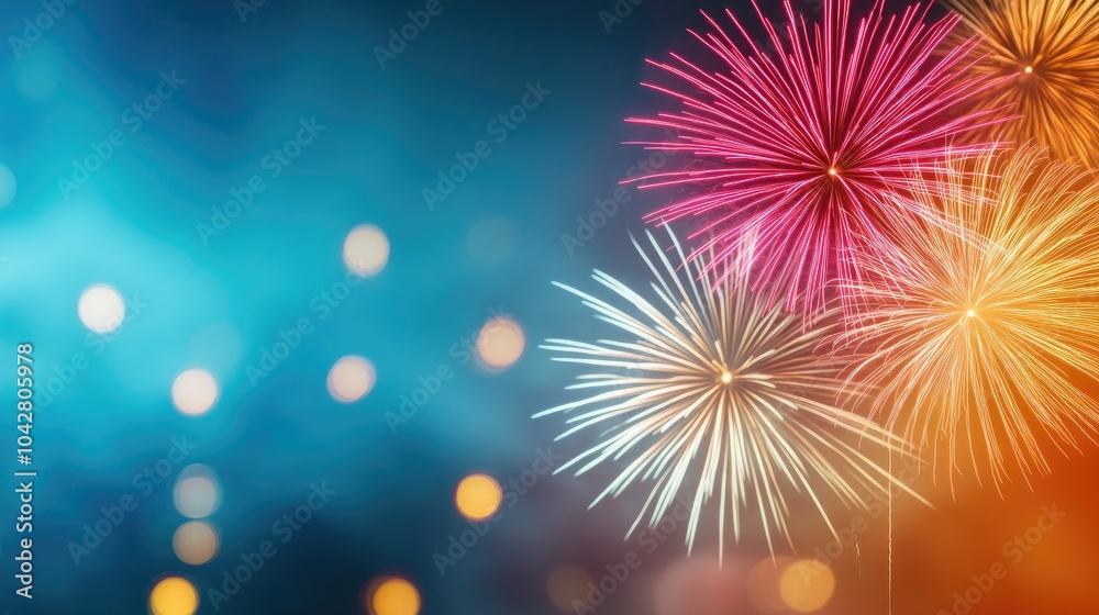 Obraz premium Colorful Fireworks Burst in the Night Sky