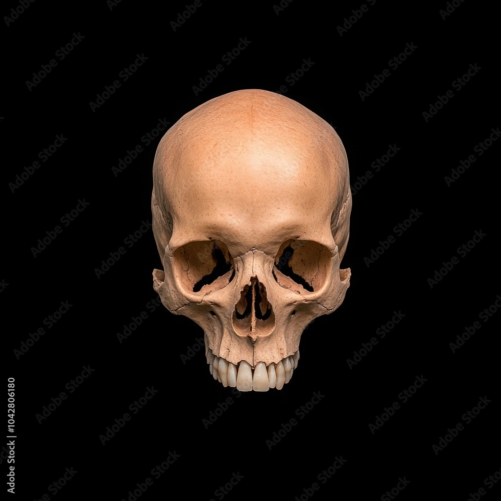 Fototapeta premium Natural Human Skull - Front View on Black Background
