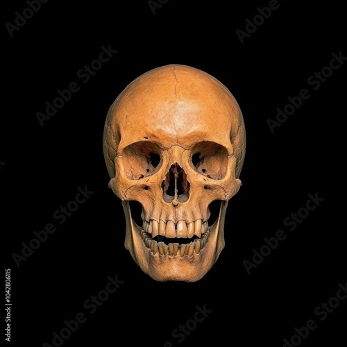 Natural Human Skull - Front View on Black Background photo