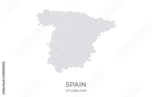 Stylized linear map of Spain in minimalistic style. Vector illustration of the map of the country.