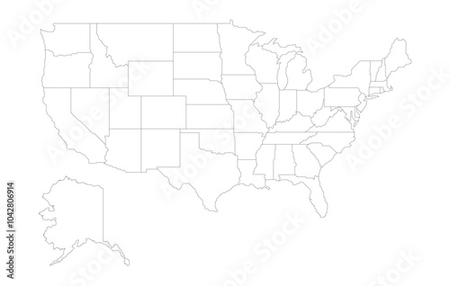 Stylized map of the United States with states. Map of usa with all states in minimalistic modern style.
