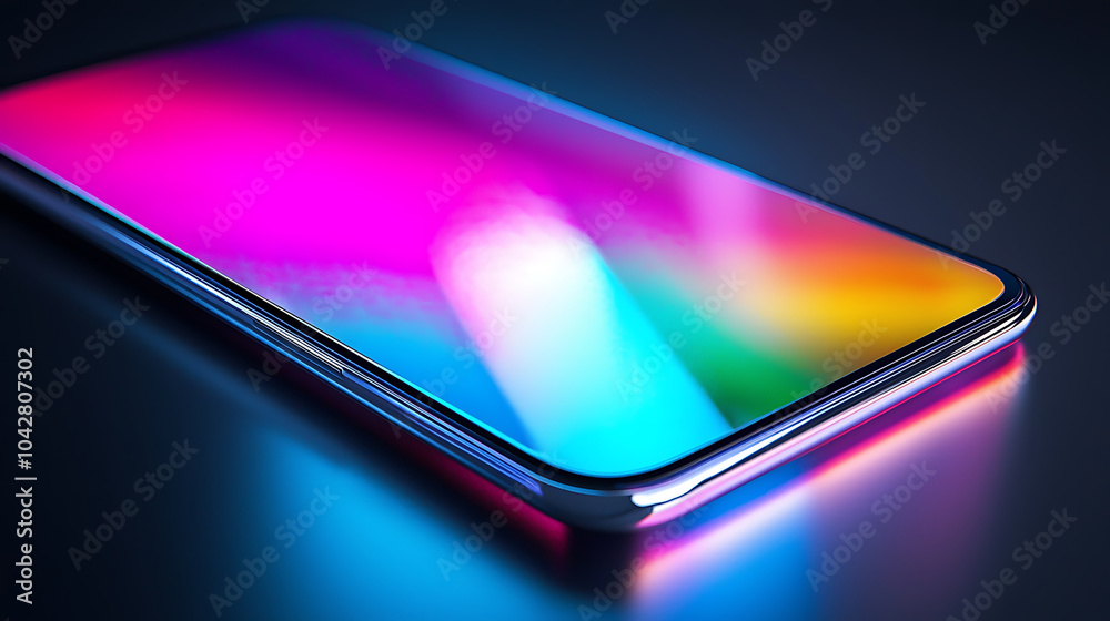 close up of sleek smartphone screen reflecting vibrant colors in dark setting, showcasing modern technology and design. smooth surface enhances visual appeal close up of sleek smartphone screen reflecting vibrant colors in dark setting, showcasing modern technology and design. smooth surface enhances visual appeal