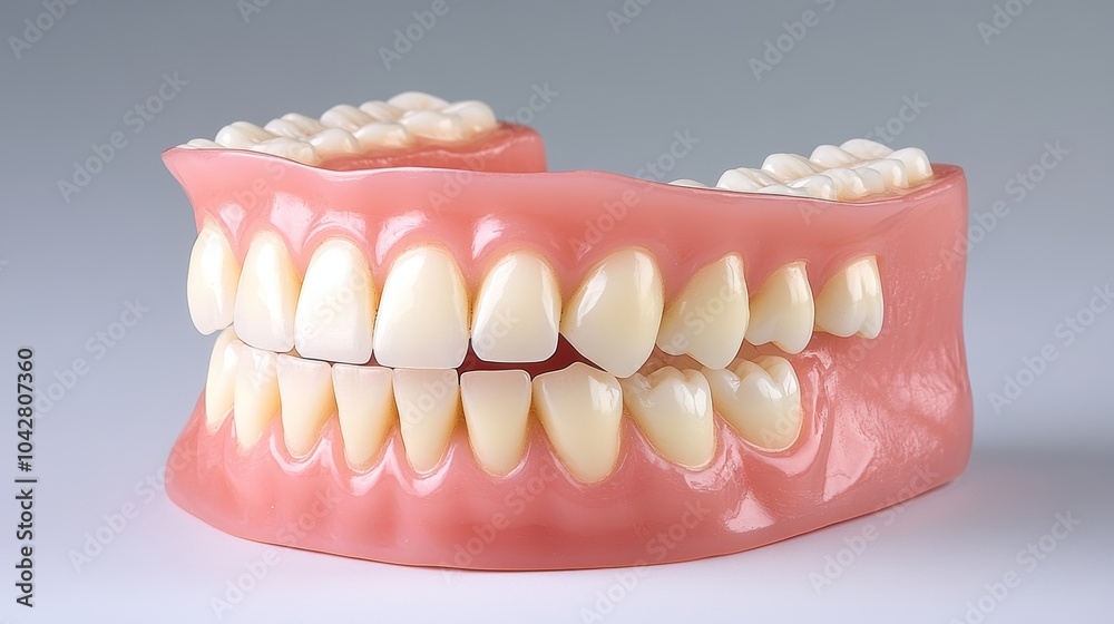 Obraz premium Full Denture Model with White Teeth on Grey Background