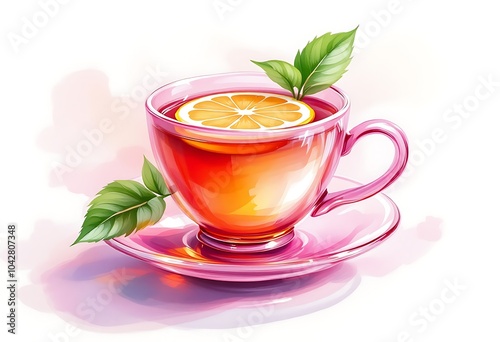 Vintage glass cup with camomile flowers illustration. Retro mug design. Hot drink clipart isolated on a white background. Calming herbal tea clipart.
