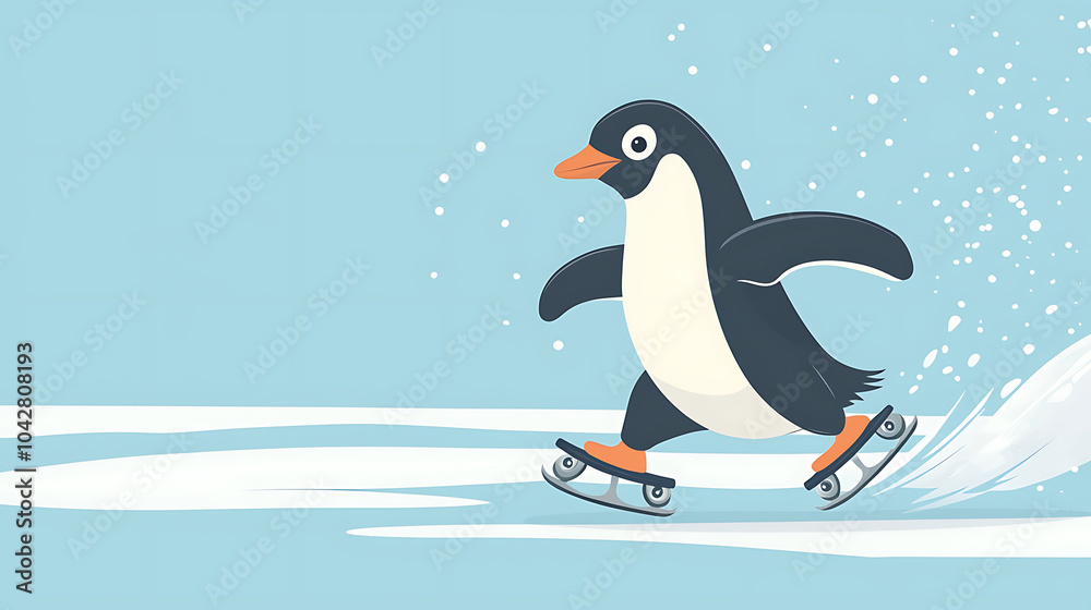 Obraz premium determined penguin races on ice skates, showcasing its playful spirit and agility. vibrant colors and dynamic motion capture joy of winter sports