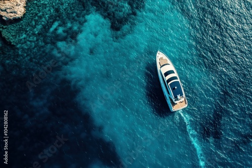 Aerial View of Yacht on Crystal Clear Water