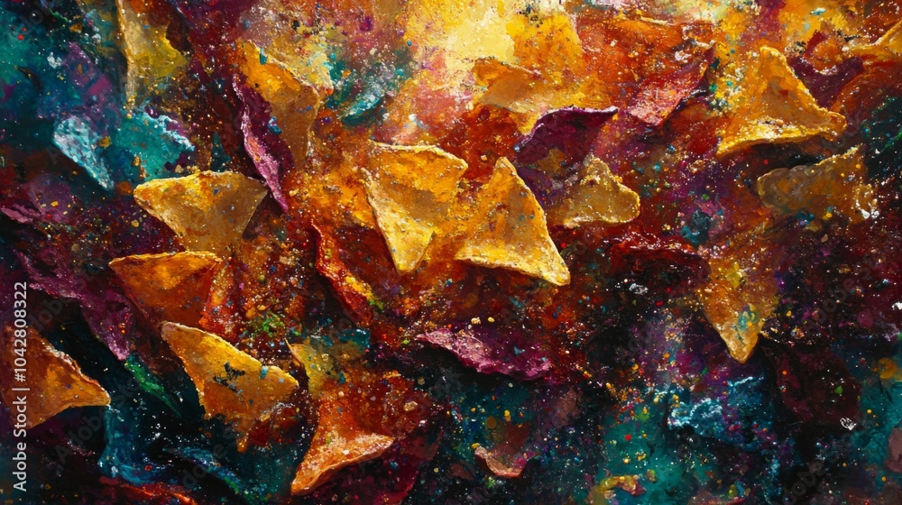 Naklejka premium Vibrant Nachos with Colorful Texture and Detail