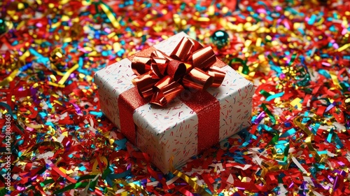 Beautifully Wrapped Gift Box with Red Bow