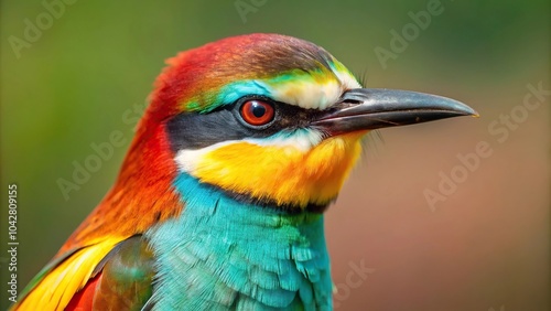 Extreme close-up of a European bee eater in spring during breeding season photo