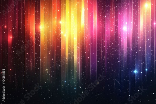 Abstract Night Sky with Vertical Stripes and Glowing Stars