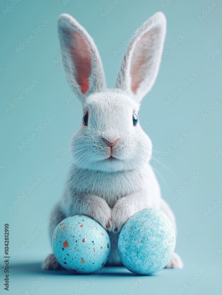 Obraz premium White Rabbit with Blue Eggs