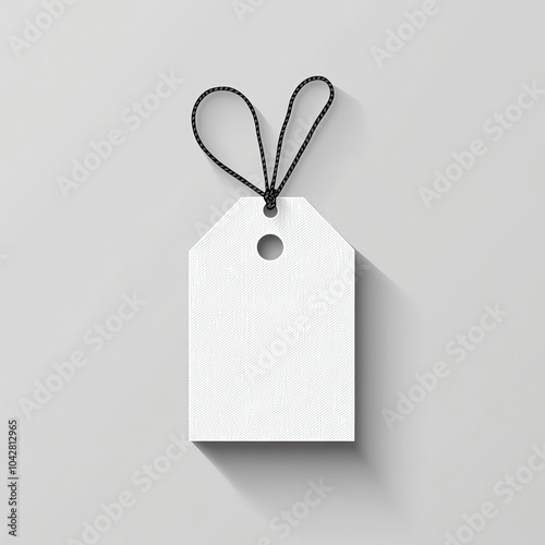 Blank tag with black string on light background photo