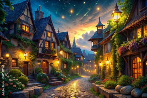 Enchanting Fantasy Medieval Town with Fireflies - Animated Loop for Epic Music Videos